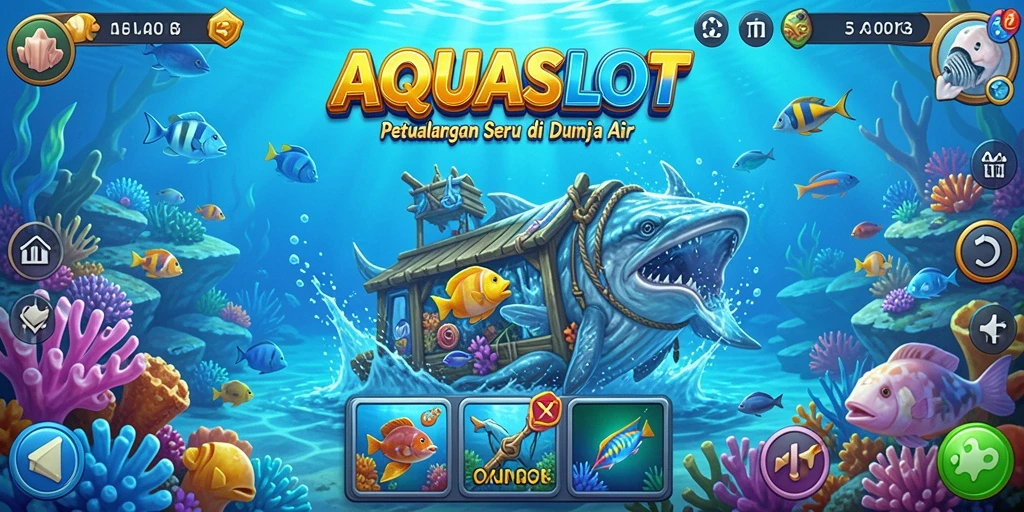 Screenshot gameplay AQUASLOT yang menunjukkan keindahan bawah laut.