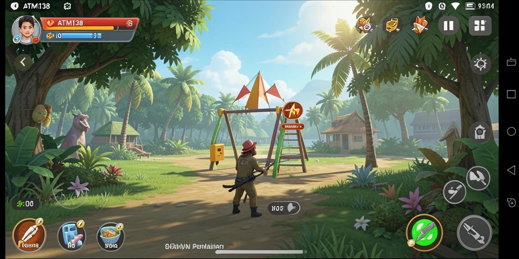Tampilan gameplay utama ATM138 dengan suasana santai dan ceria.