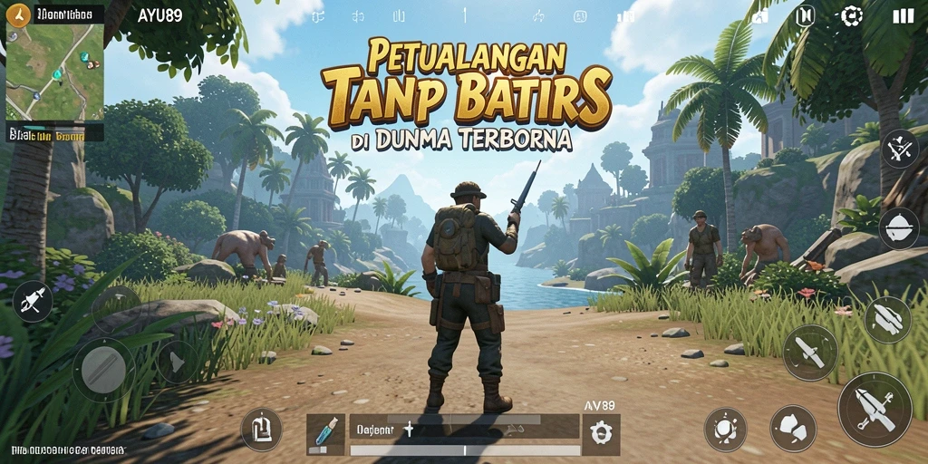 Screenshot AYU89 menampilkan tindakan menjelajah dunia terbuka yang luas.