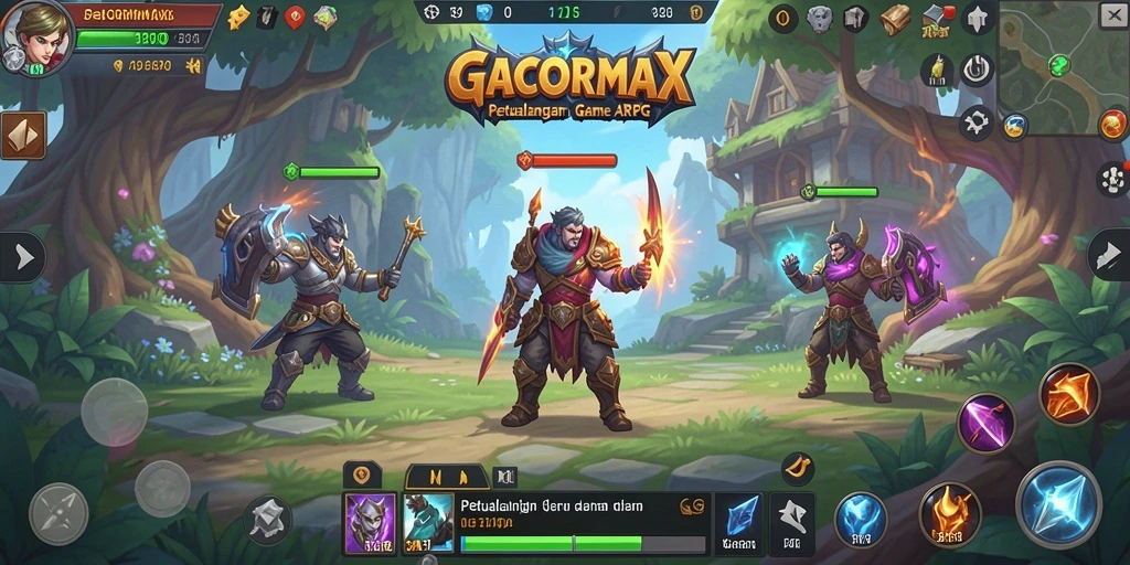 Tampilan gameplay dinamis dari GACORMAX dengan pertarungan mendebarkan.