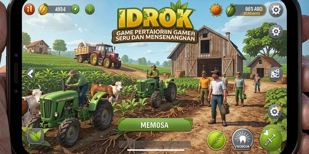 Screenshot gameplay IDROK menampilkan aktivitas bertani yang seru.