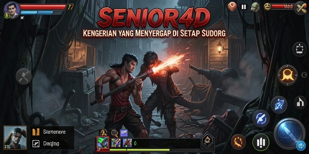 Tangkapan layar gameplay SENIOR4D menampilkan kengerian yang menyergap.