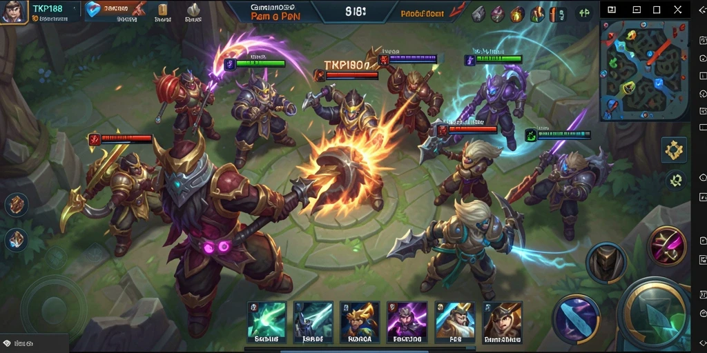 Screenshot gameplay TKP188 menampilkan aksi pertempuran MOBA yang mendebarkan.