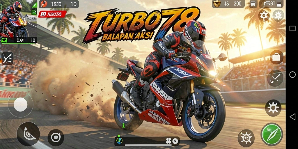Tampilan gameplay balapan motor yang sangat mendebarkan.
