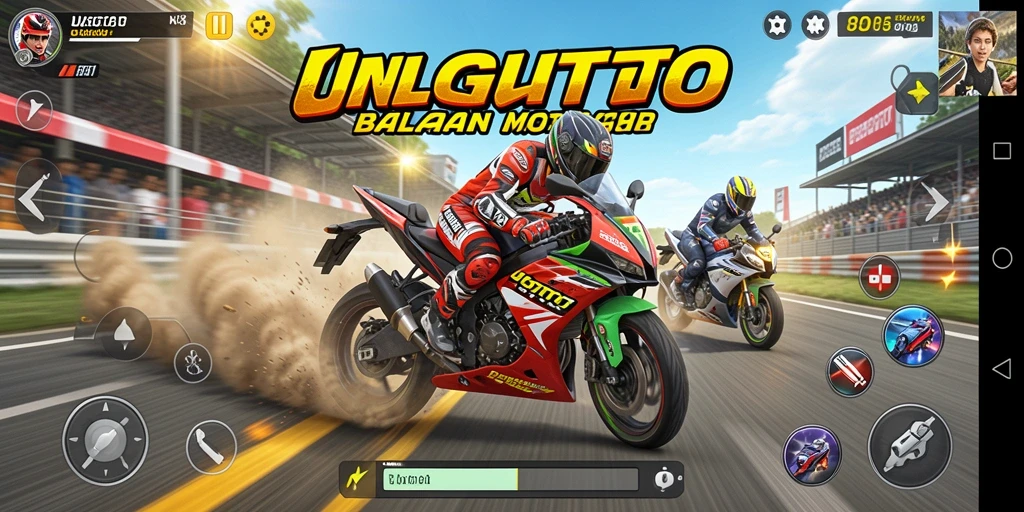 Tampilan gameplay UNGUTOTO dengan aksi balapan motor yang mendebarkan.